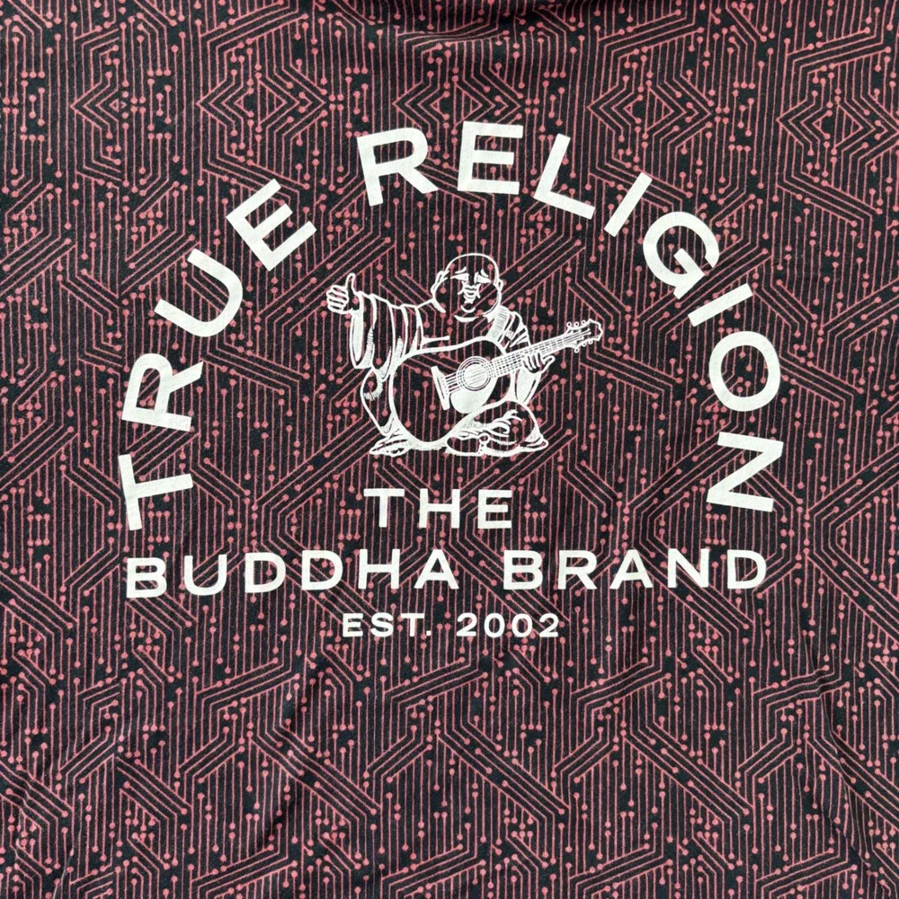 True Religion Buddha Brand Mens XL T-Shirt Black Red Circuit Board Graphic Tee